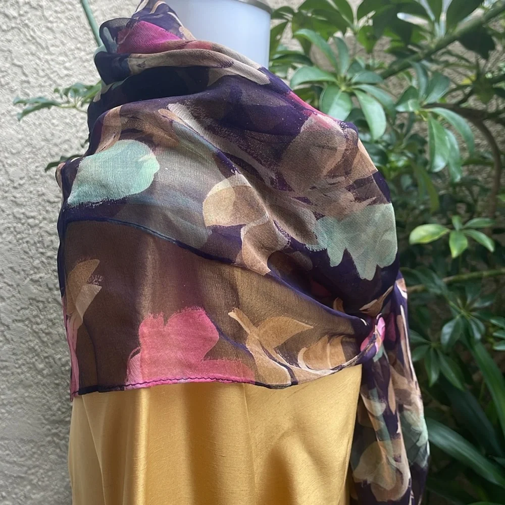 Multicolored Vintage Floral Chiffon Large Scarf